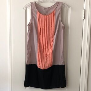 Sleeveless Colorblock Pleated Front Dress in Coral, Blush & Black